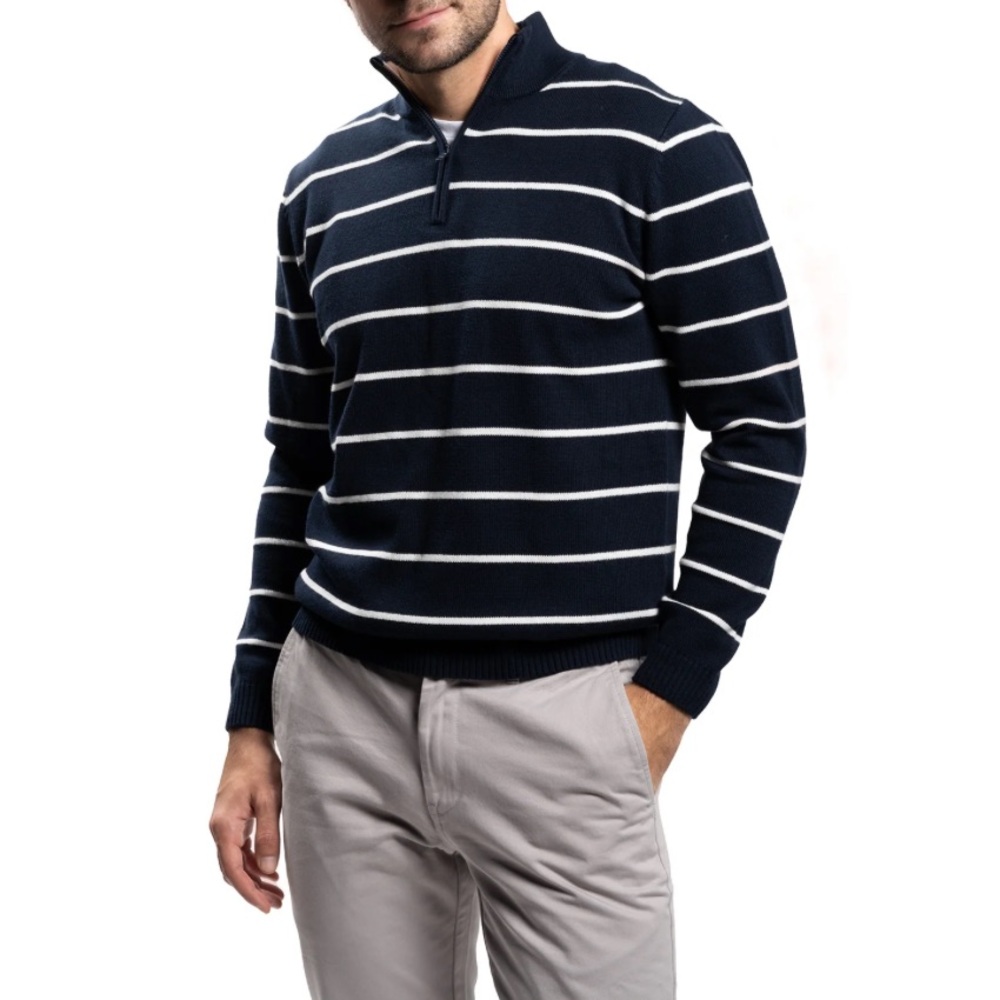 Peter Manning NYC Pima Cotton Quarter Zip Sweater Navy Stripe Size 3 (S/M)